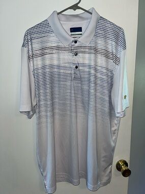 Men's White Polo Shirt with Blue Ombré Dot Gradient